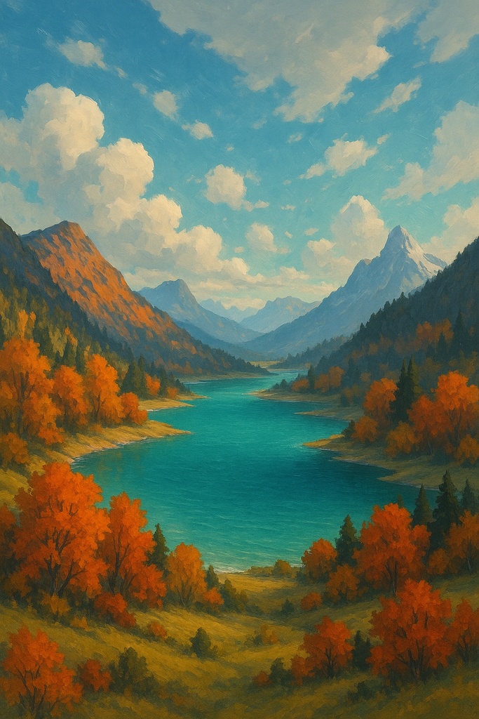秋色に染まる山と湖【癒し系・自然風景】