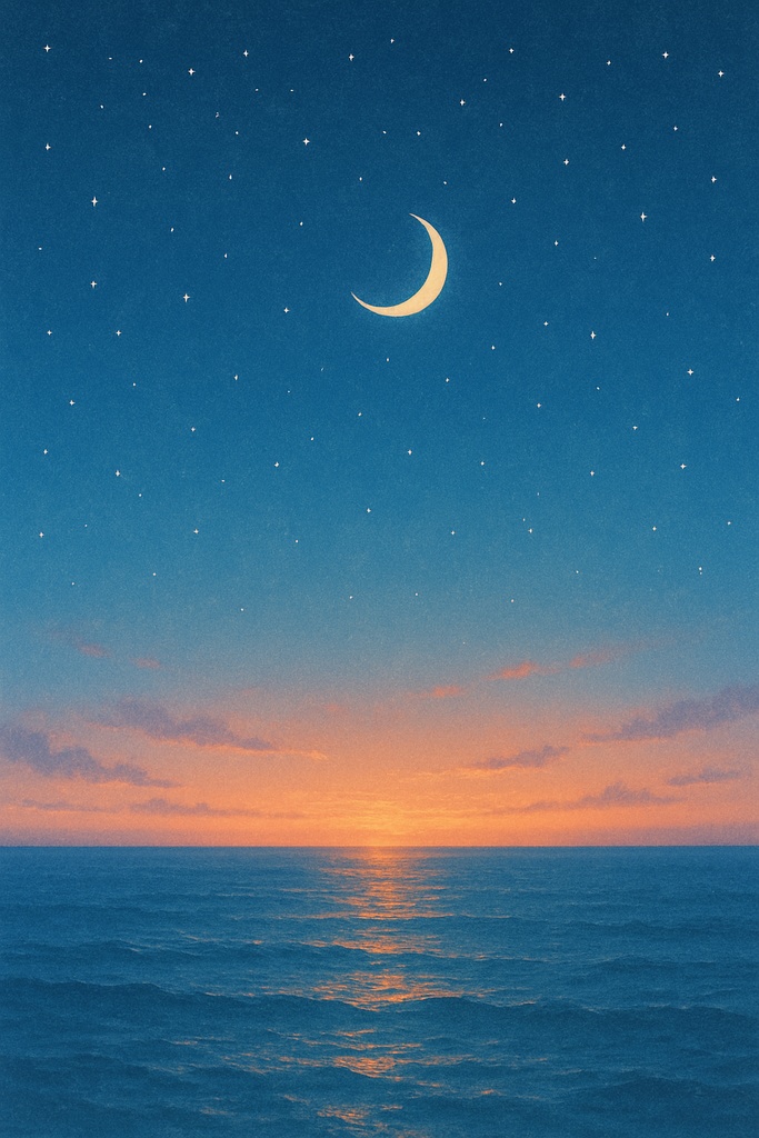 三日月と夜明けの海【幻想的・癒し系風景】