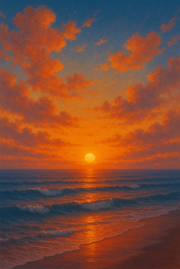 波間に沈む夕日【癒し系・幻想的な海景色】