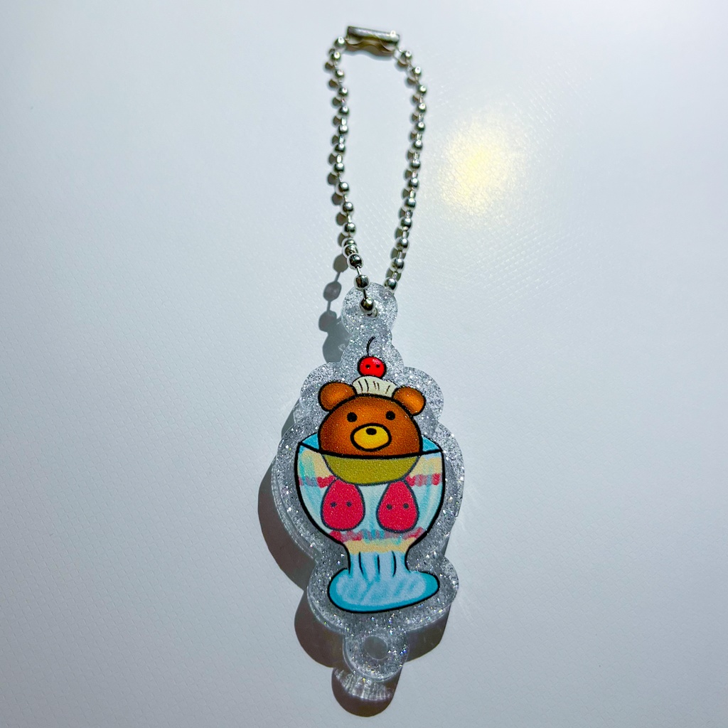 くまデコパフェつながるラメアクリルキーホルダー