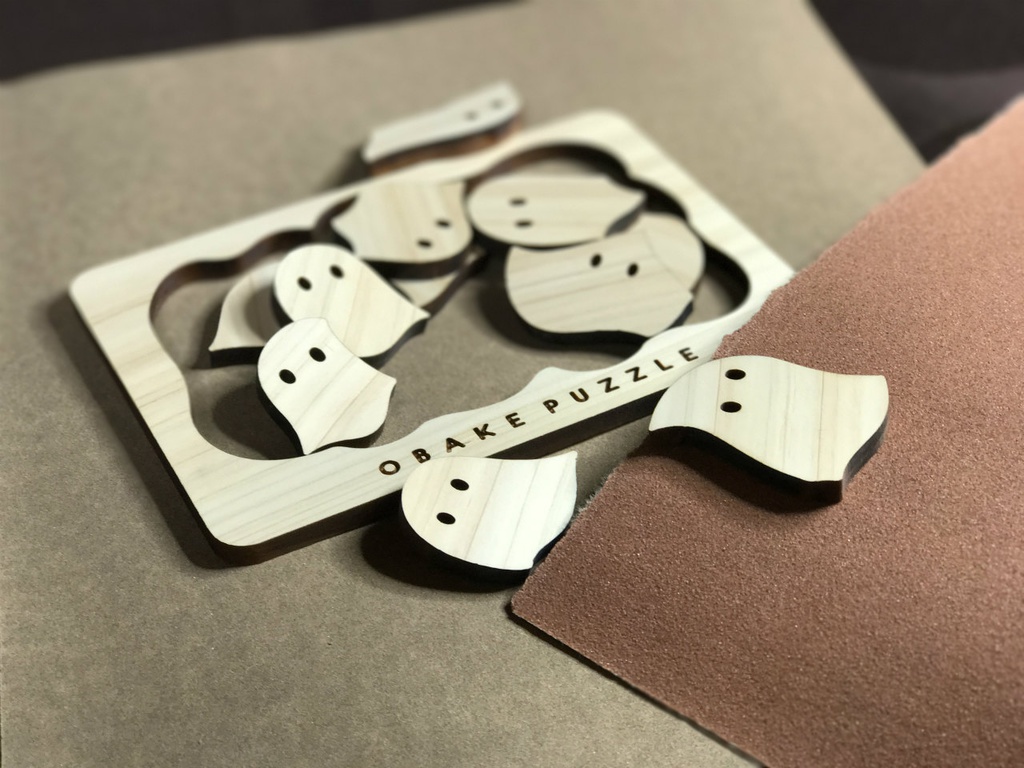 はがきサイズ おばけパズル (富士山麓ヒノキ無垢材5mm厚)