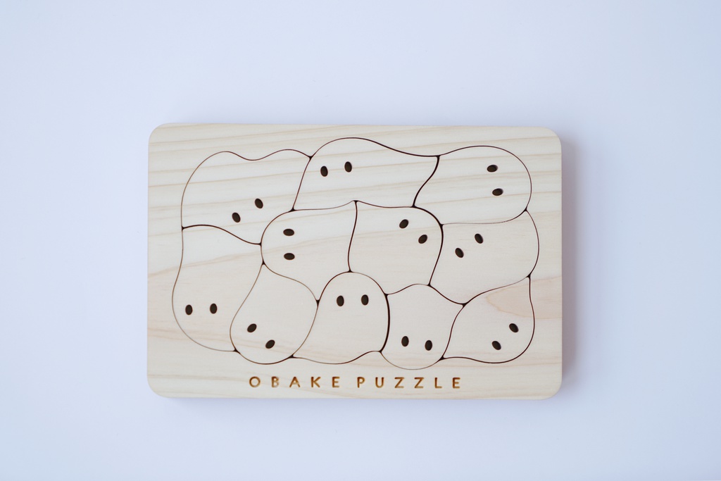 はがきサイズ おばけパズル (富士山麓ヒノキ無垢材5mm厚)