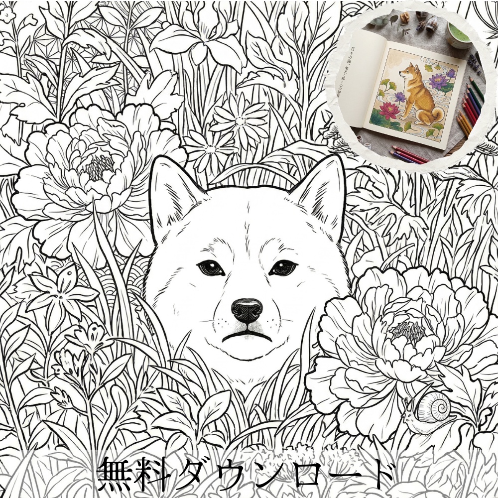 【無料お試し】豆柴・豆ちゃんの禅ぬりえ 01：はじまりの一枚