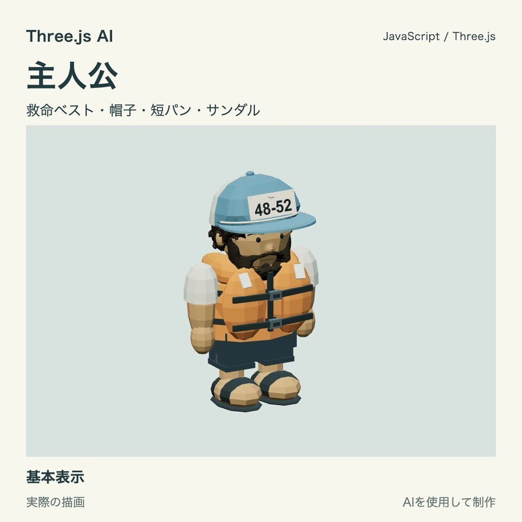 【100円】Three.js用 主人公｜JS・動作確認HTML付き｜AI生成・AI利用可