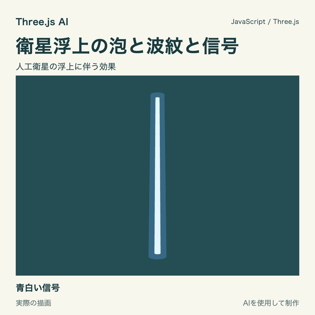 【無料】Three.js用 朽ちた人工衛星と浮上時の泡・波紋・信号|JS・動作確認HTML付き|AI生成・AI利用可