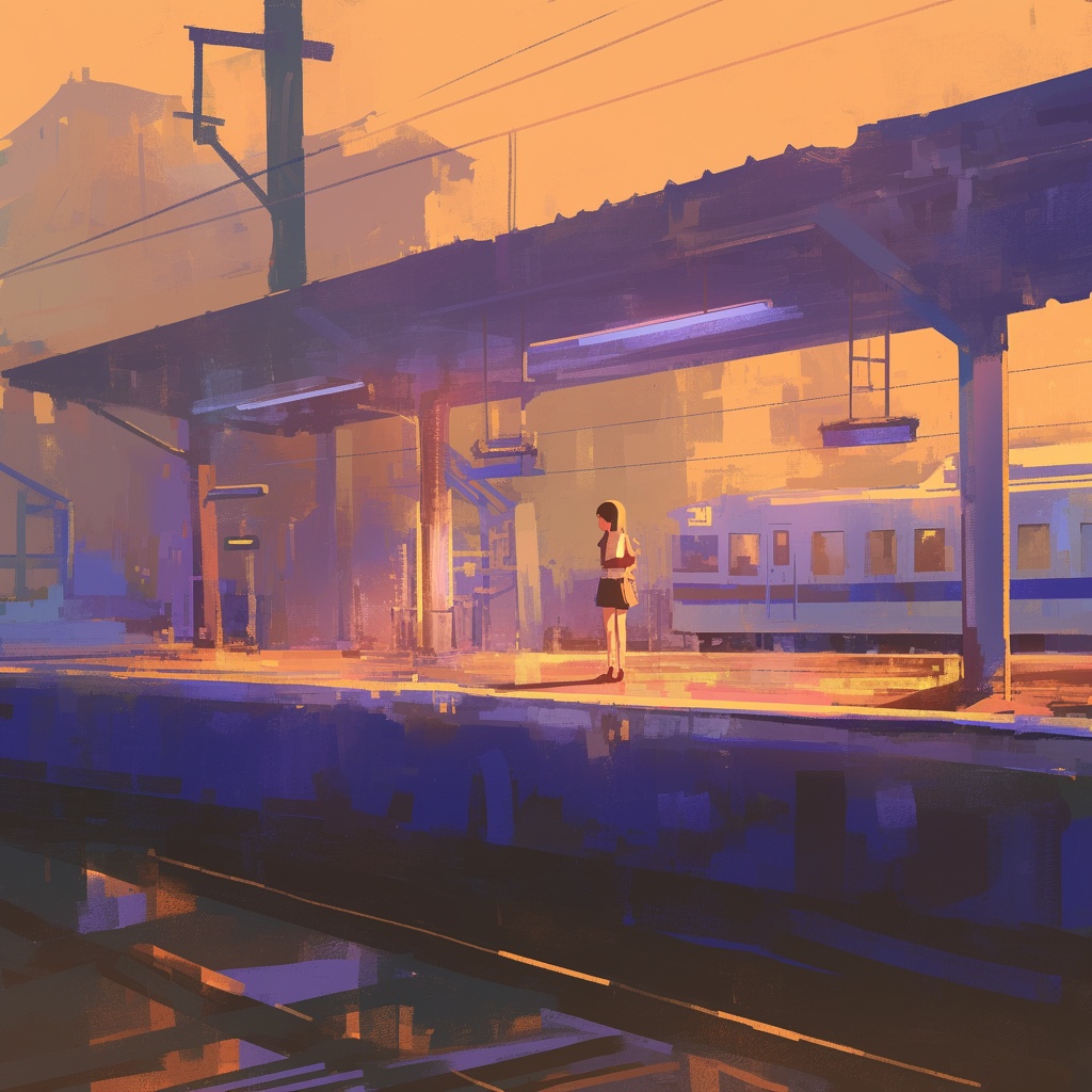 イラスト「下校後の駅」