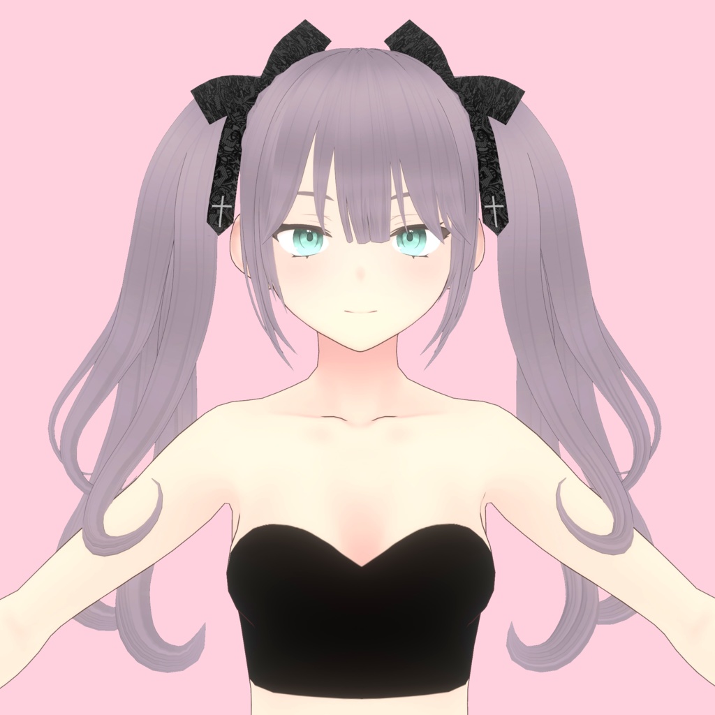 【Vroid正式版対応】リボン付きカールツインテール【ヘアプリセット】