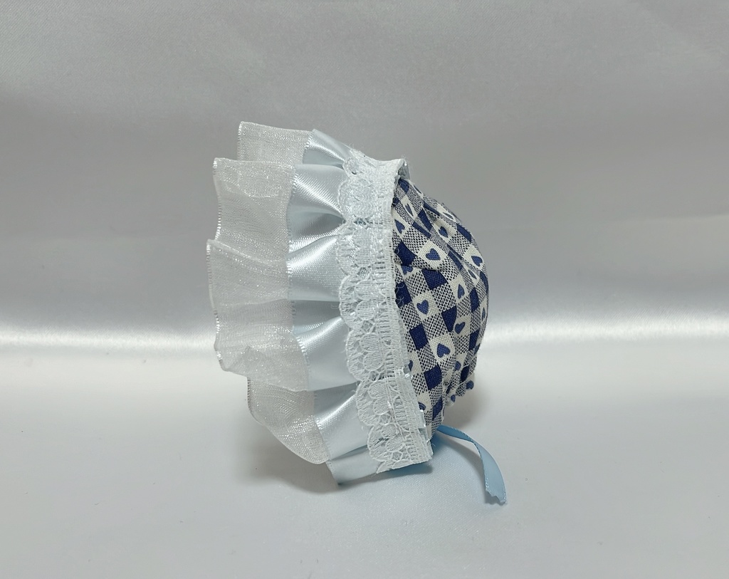 10~13cmぬい(💙柄)赤ちゃんボンネット