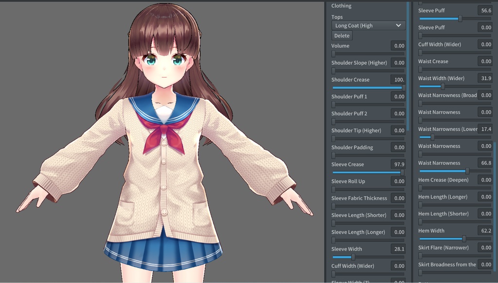 【Vroid用衣装テクスチャ】セーラー服(カーディガン)
