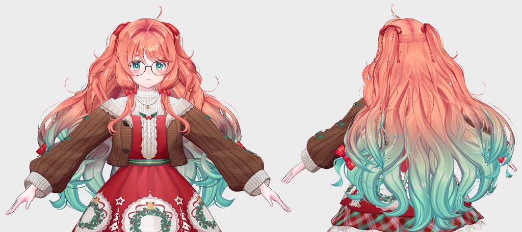 【クリスマス2025】【VRoid用ヘアプリセット】ノエル・キャロリナハーフアップツイン (Noel Carolina Half-Up Twin Tails)