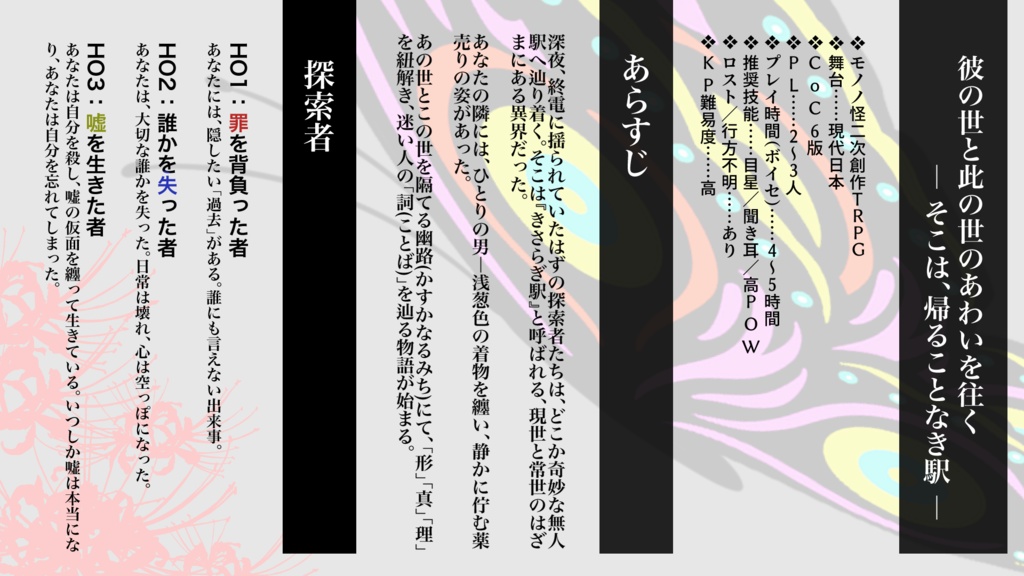 二次創作TRPGシナリオ【幽路ノ詞】