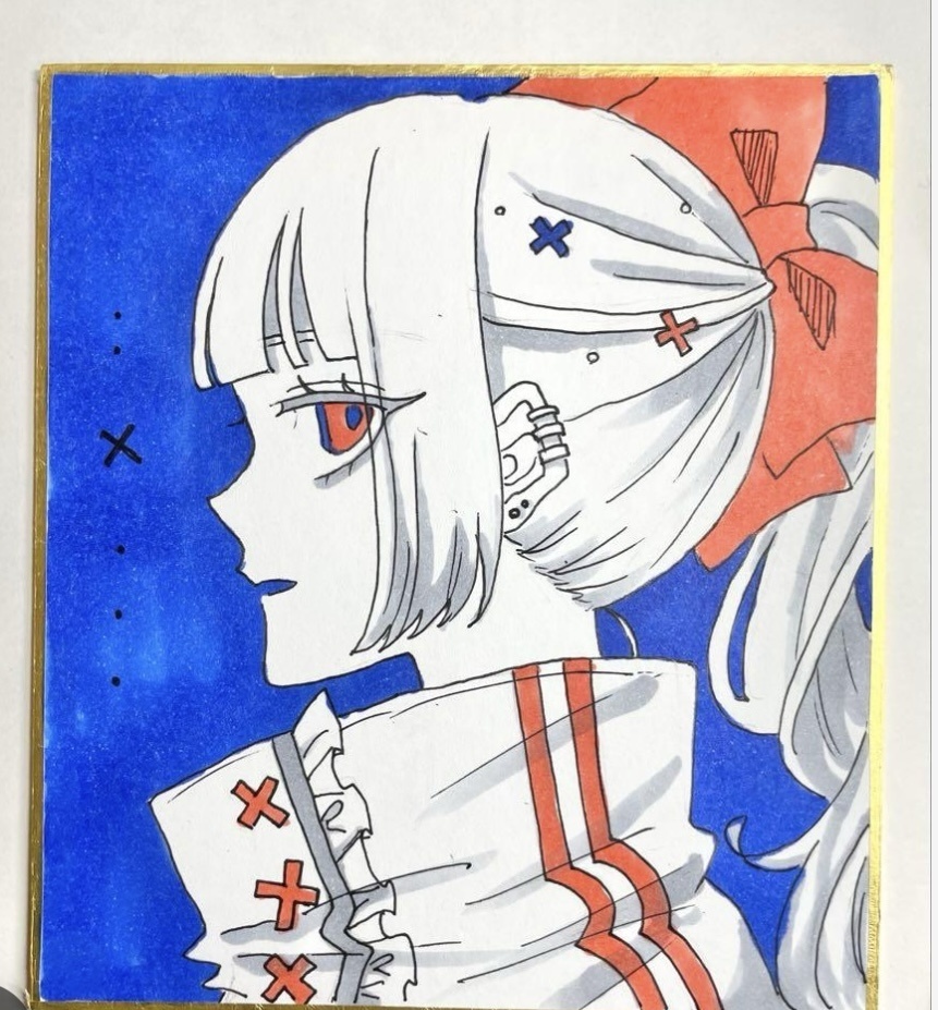 手描き コピック 女の子 イラスト 色紙