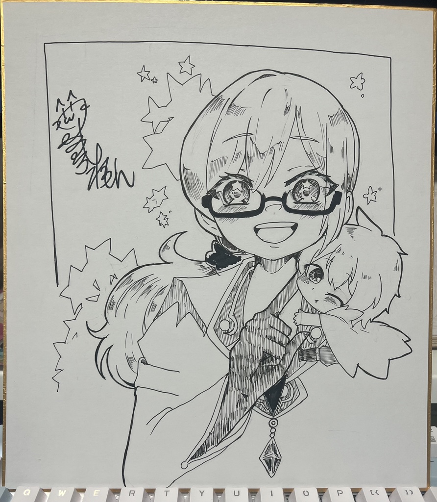 【モノクロ】直筆イラスト色紙