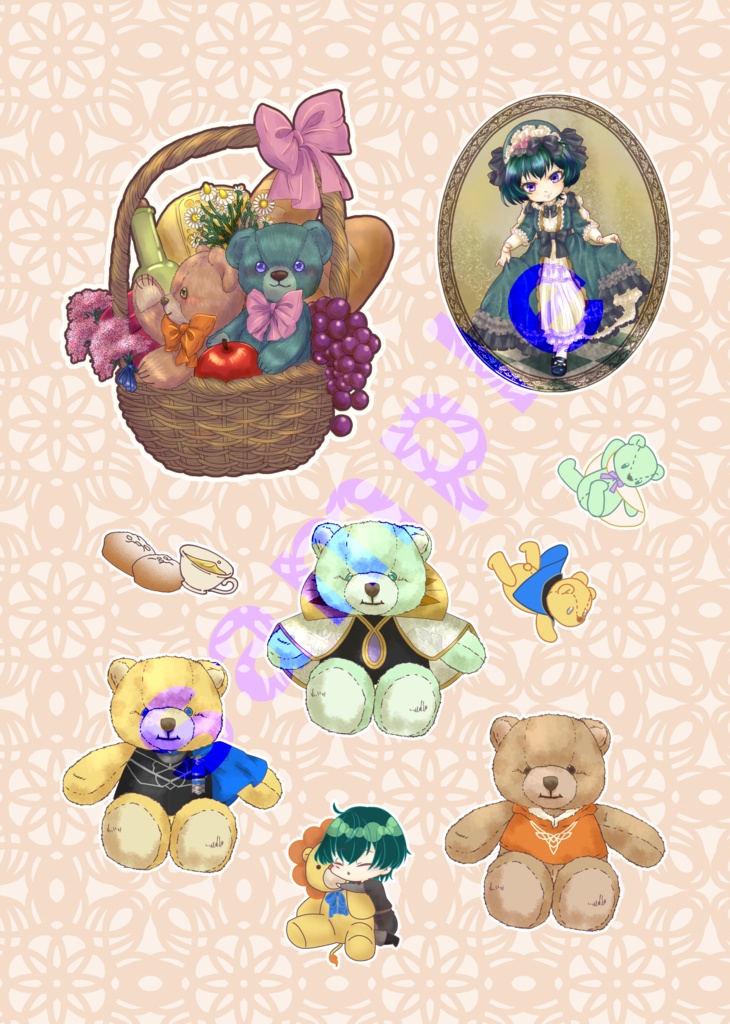 くまちゃんとお人形ベレト先生のシール