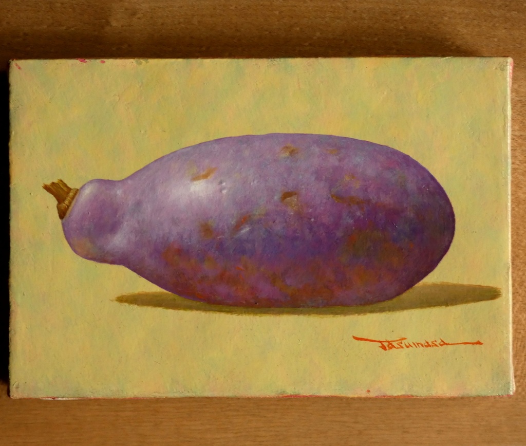 ミニアチュール油絵作品「木通(あけび)」額縁込み