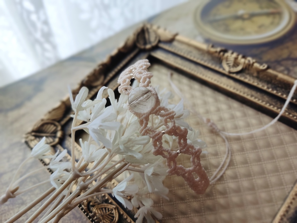 マクラメブレスレット/ルチルクォーツ・バニラ