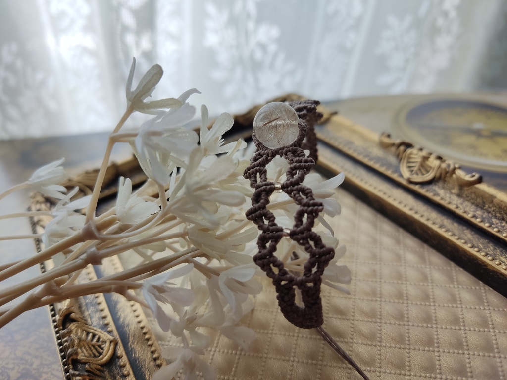 マクラメブレスレット/ルチルクォーツ・チャコール