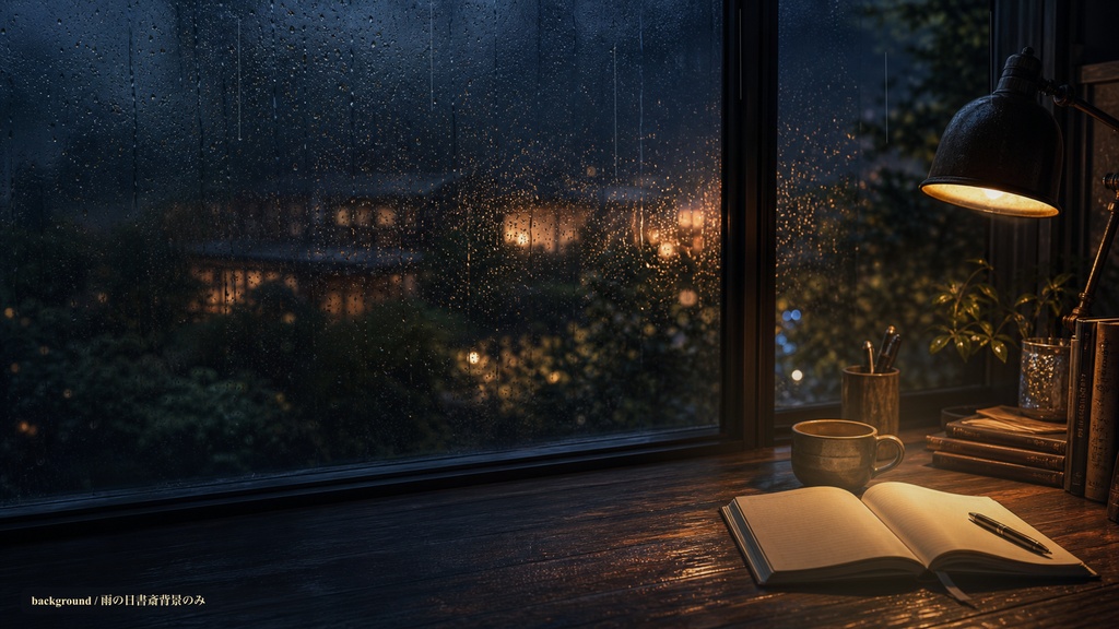 雨の日の書斎コメントオーバーレイ|OBS・わんコメ対応テンプレート