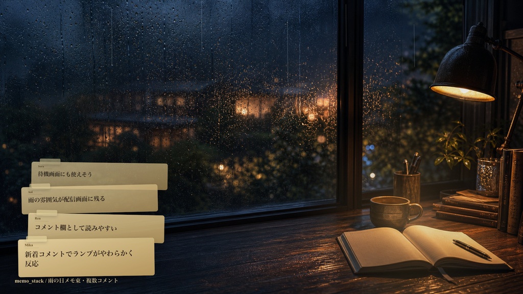 雨の日の書斎コメントオーバーレイ|OBS・わんコメ対応テンプレート