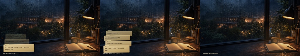 雨の日の書斎コメントオーバーレイ|OBS・わんコメ対応テンプレート