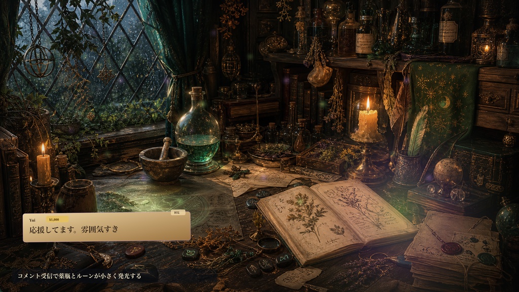魔女の研究ノートコメントオーバーレイ|OBS・わんコメ対応テンプレート