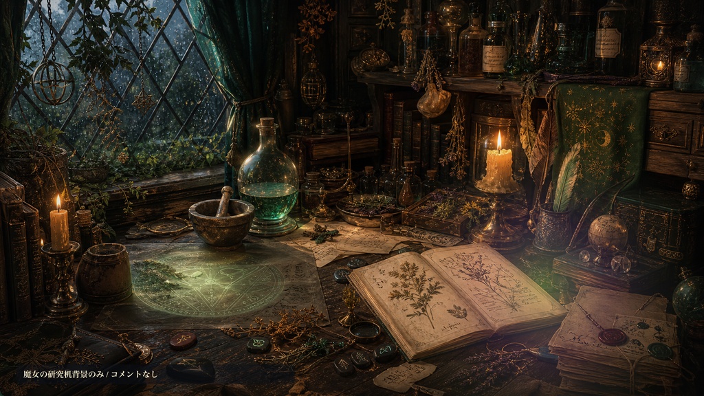 魔女の研究ノートコメントオーバーレイ|OBS・わんコメ対応テンプレート