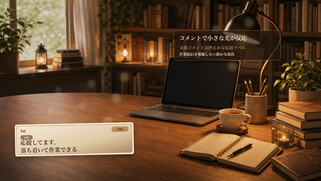 作業配信ライブラリーデスクコメントオーバーレイ|OBS・わんコメ対応テンプレート