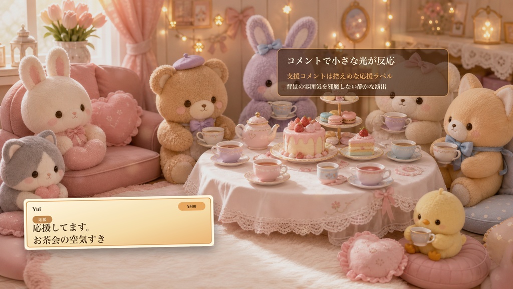 ぬいぐるみティーパーティーコメントオーバーレイ|OBS・わんコメ対応テンプレート