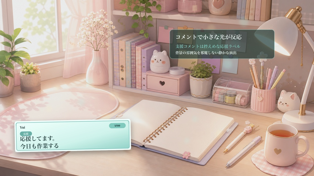 かわいい勉強机コメントオーバーレイ|OBS・わんコメ対応テンプレート