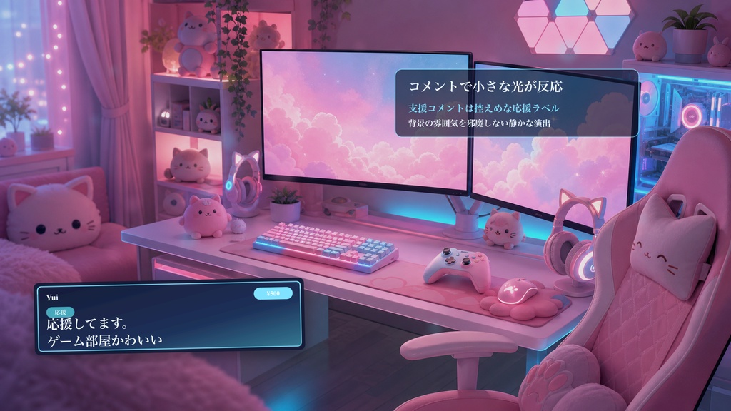 ピンクゲーム部屋コメントオーバーレイ|OBS・わんコメ対応テンプレート