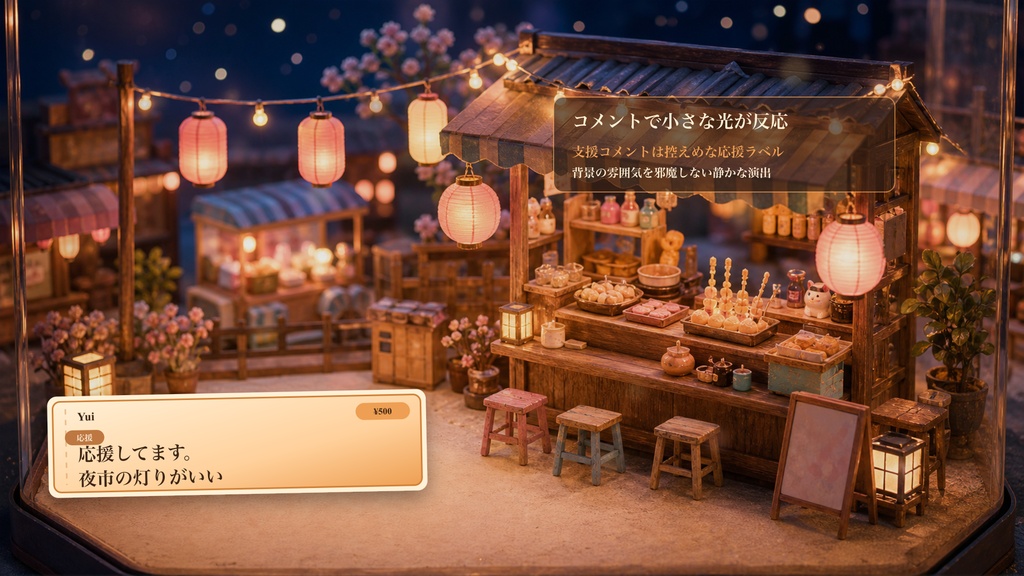 小さな夜市屋台コメントオーバーレイ|OBS・わんコメ対応テンプレート
