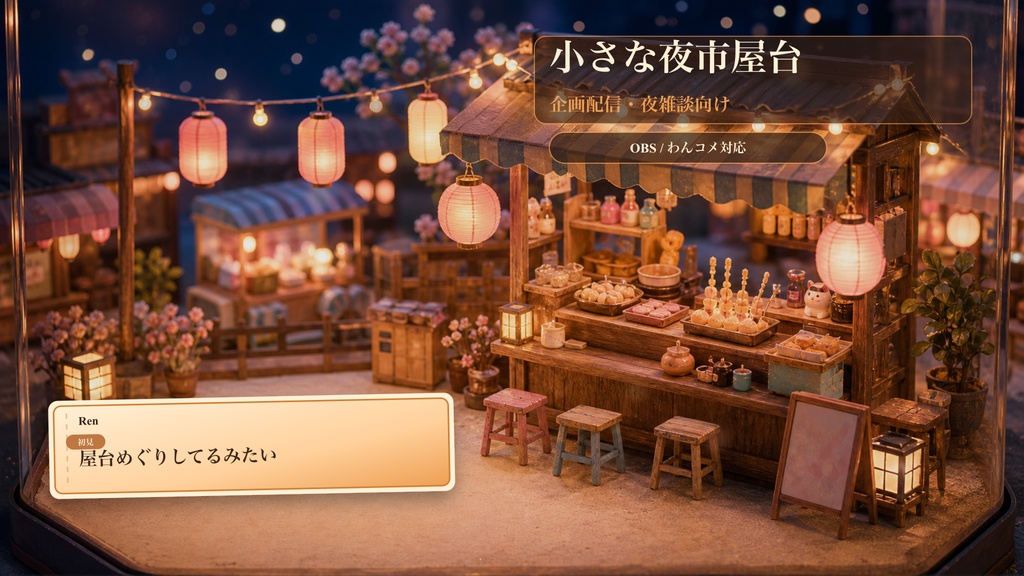 小さな夜市屋台コメントオーバーレイ|OBS・わんコメ対応テンプレート