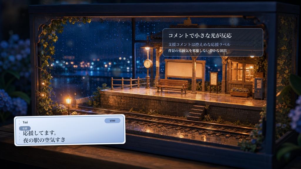 ミニチュア終電駅コメントオーバーレイ|OBS・わんコメ対応テンプレート