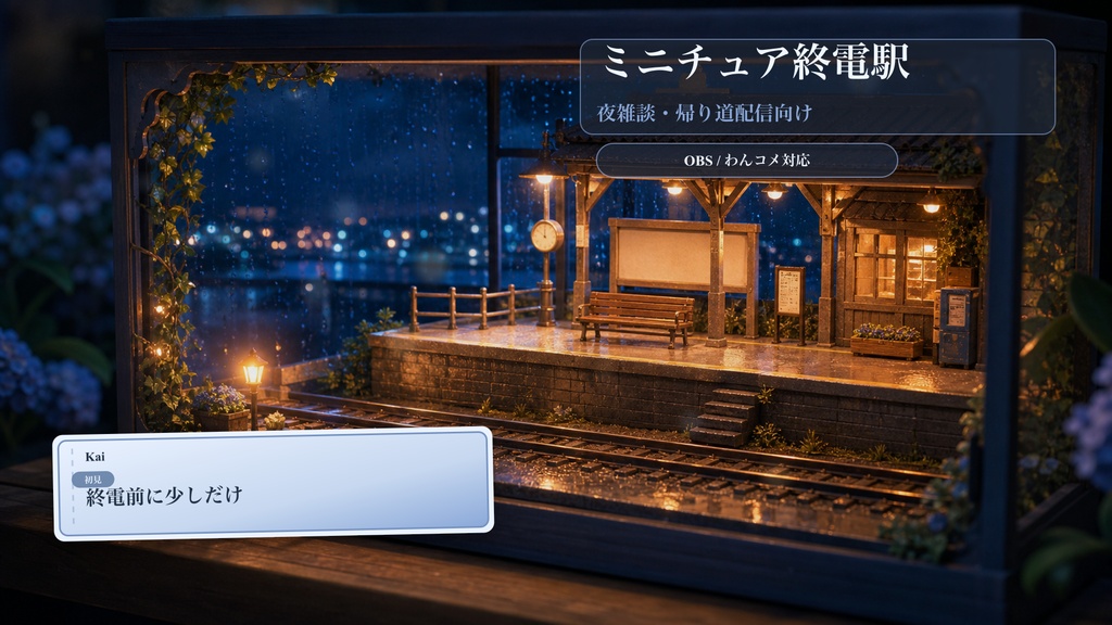 ミニチュア終電駅コメントオーバーレイ｜OBS・わんコメ対応テンプレート