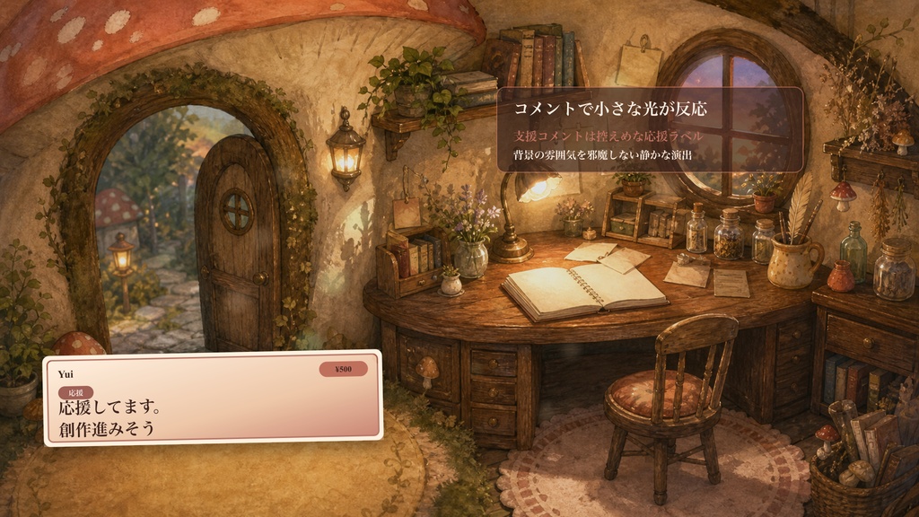 きのこ小屋の作業部屋コメントオーバーレイ|OBS・わんコメ対応テンプレート