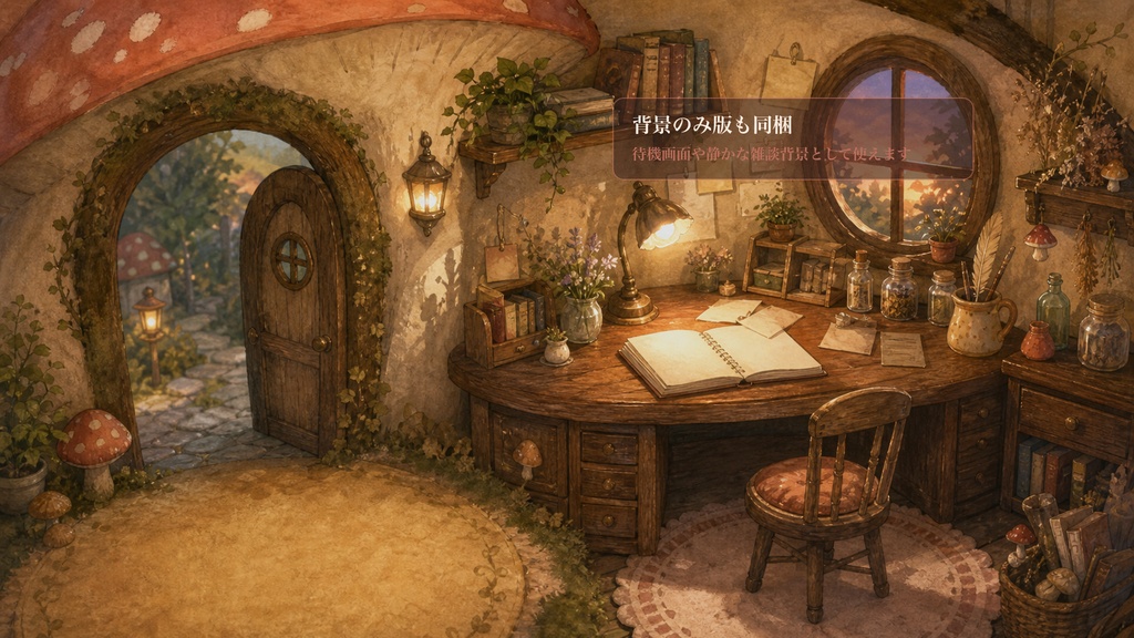 きのこ小屋の作業部屋コメントオーバーレイ|OBS・わんコメ対応テンプレート