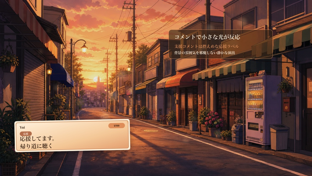 夕暮れ商店街背景コメントオーバーレイ|OBS・わんコメ対応テンプレート