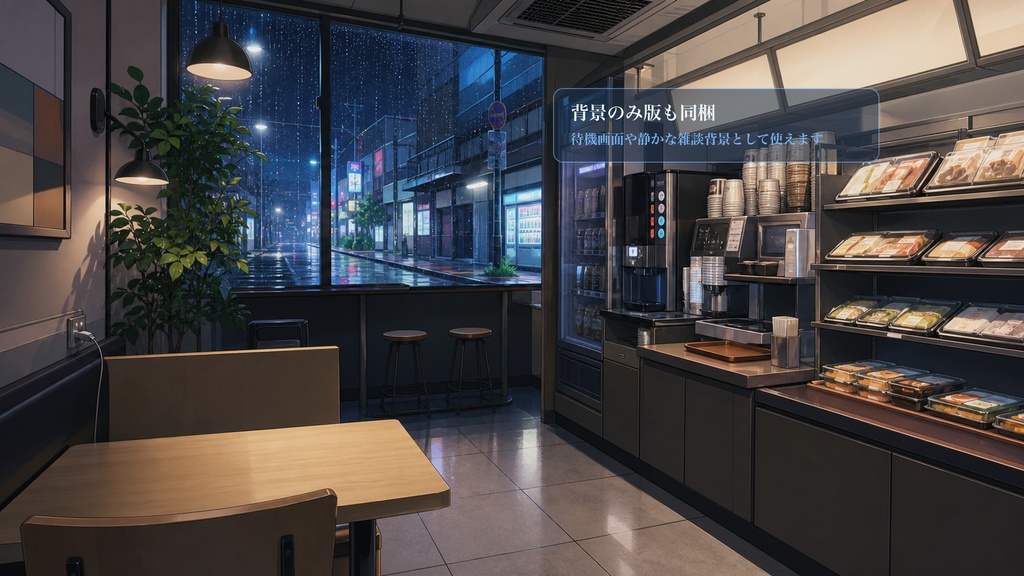 雨夜のミニカフェ席コメントオーバーレイ|OBS・わんコメ対応テンプレート