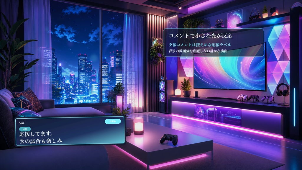 ホログラムゲームラウンジコメントオーバーレイ|OBS・わんコメ対応テンプレート