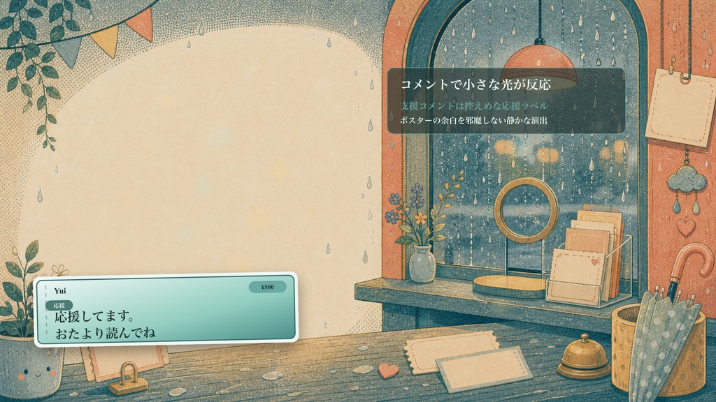 リソグラフの雨の日チケット窓口コメントオーバーレイ|OBS・わんコメ対応テンプレート