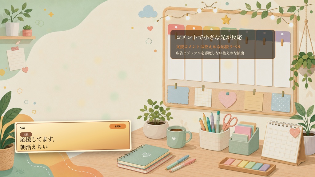 フラット広告の週間スケジュールボードコメントオーバーレイ|OBS・わんコメ対応テンプレート