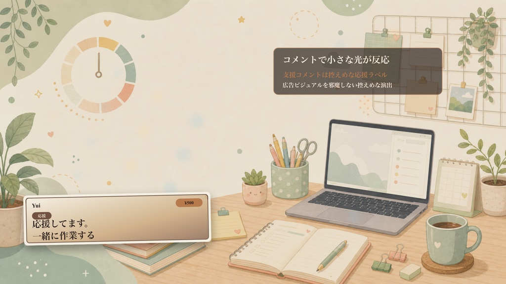 フラット広告の集中勉強ダッシュボードコメントオーバーレイ|OBS・わんコメ対応テンプレート