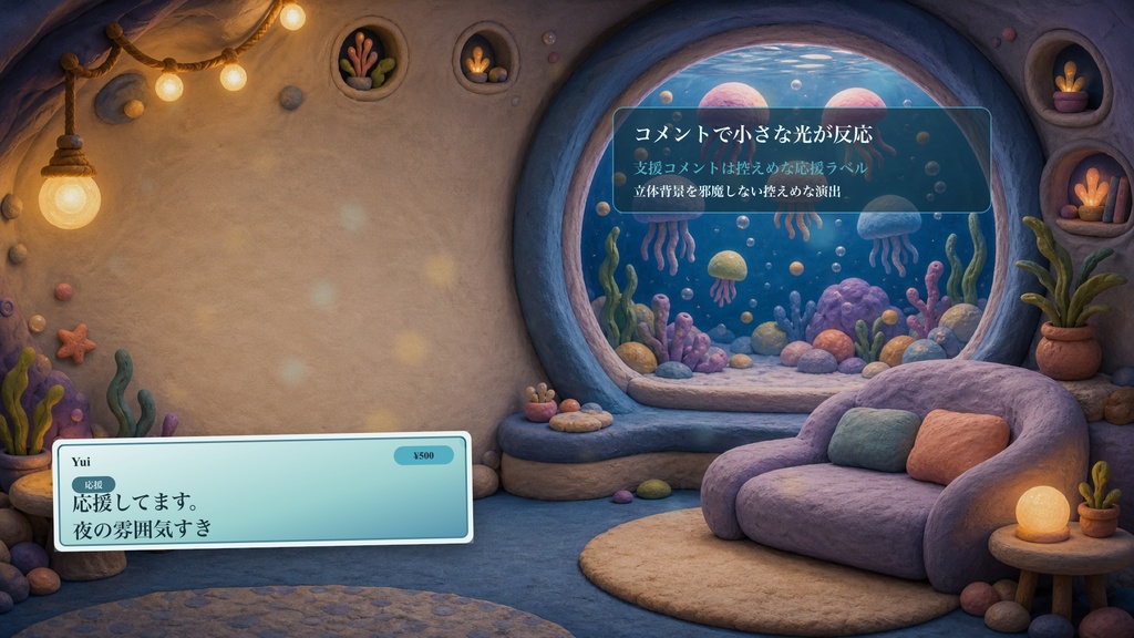 ねんど細工のぷかぷか水槽部屋コメントオーバーレイ|OBS・わんコメ対応テンプレート