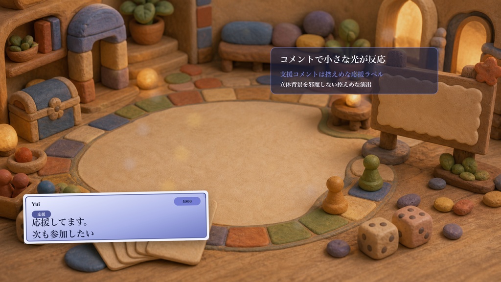 ねんど細工のゲーム盤ロビーコメントオーバーレイ|OBS・わんコメ対応テンプレート