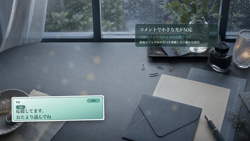 文具の雨の日レターセットコメントオーバーレイ|OBS・わんコメ対応テンプレート