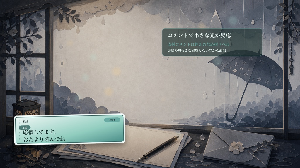切り絵の雨窓レターコメントオーバーレイ|OBS・わんコメ対応テンプレート