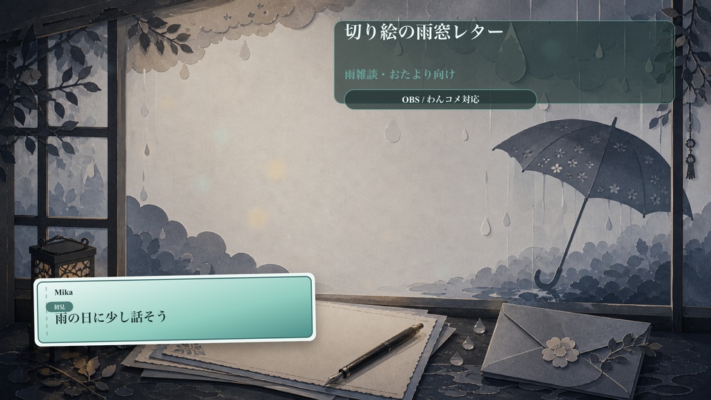 切り絵の雨窓レターコメントオーバーレイ|OBS・わんコメ対応テンプレート
