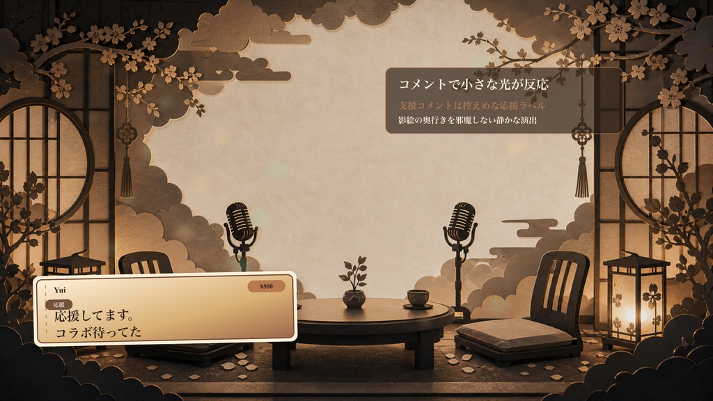 切り絵のふたり影座敷コメントオーバーレイ|OBS・わんコメ対応テンプレート
