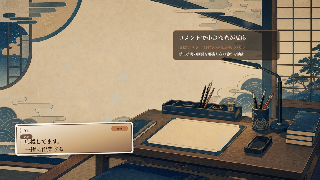現代浮世絵の寺子屋集中机コメントオーバーレイ|OBS・わんコメ対応テンプレート