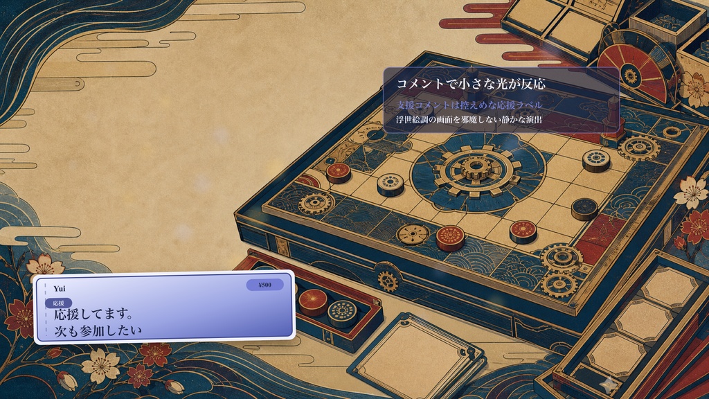 現代浮世絵のからくり遊戯盤コメントオーバーレイ|OBS・わんコメ対応テンプレート